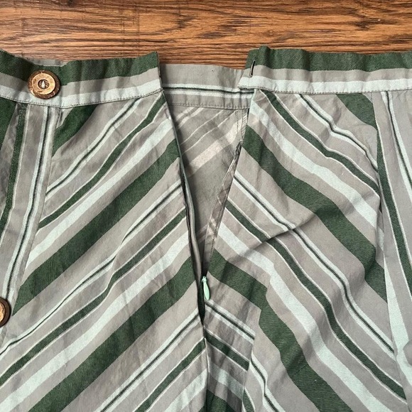 Green Striped 100% Cotton Midi Skirt Wood Buttons Women Large Boho Fairy Cottage - Picture 8 of 8